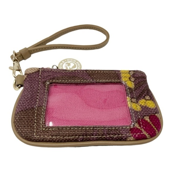 SPARTINA White & Brown Canvas ID Holder Wristlet Linen & Leather - Picture 3 of 9